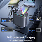 Chargeur Voiture Rétractable 4-en-1 66W.