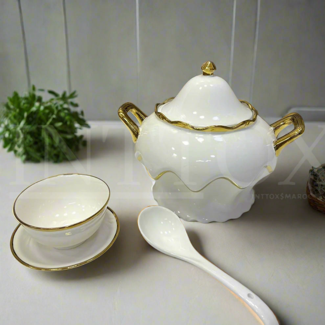 Service de Soupe en Porcelaine avec Dorures Élégantes ✨